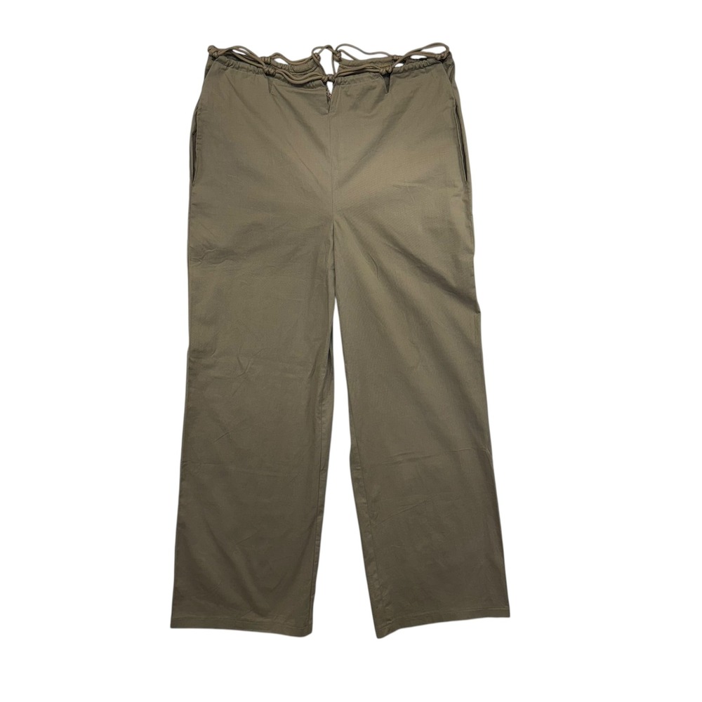 WHITE FOX Olive Green Wide Leg Pants Tie Waist Drawstring Cargo Style